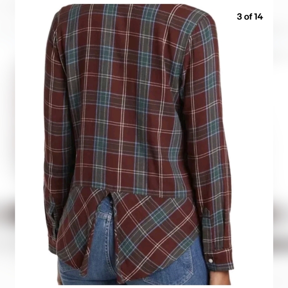Lucky Brand NWT women's burgendy & greens plaid long sleeve button shirt sz XS - Picture 2 of 14